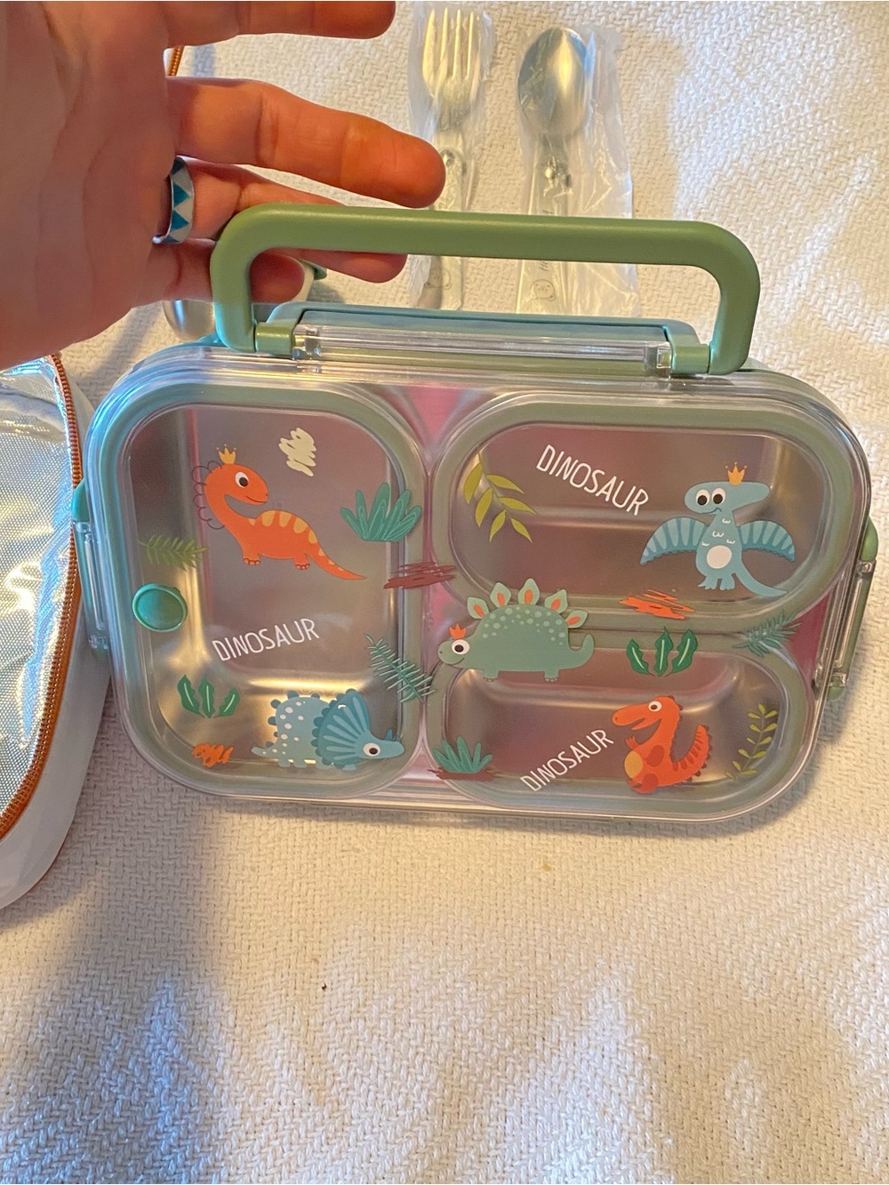 NWOT Lunchbox Insulated with Top Straps, Stainless Steel Utensils - Picture 8 of 13